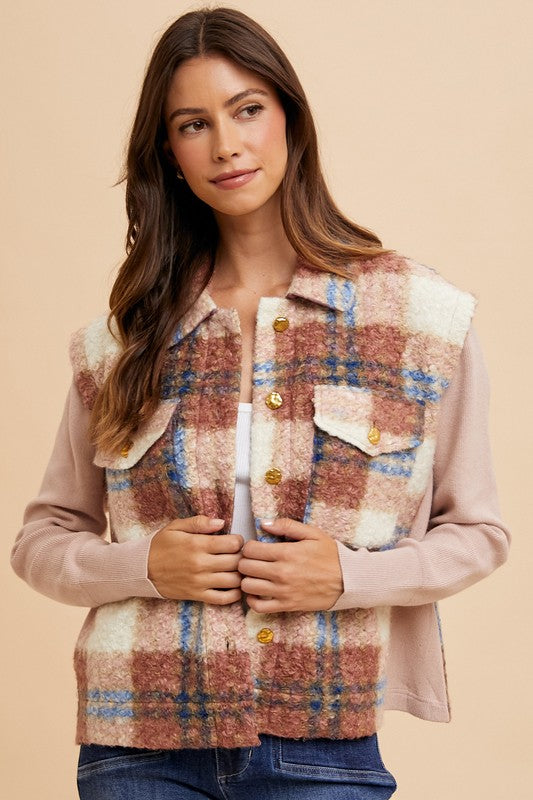 Hazel Blues® |  Annie Wear Faux Fur Plaid Button Up Jacket