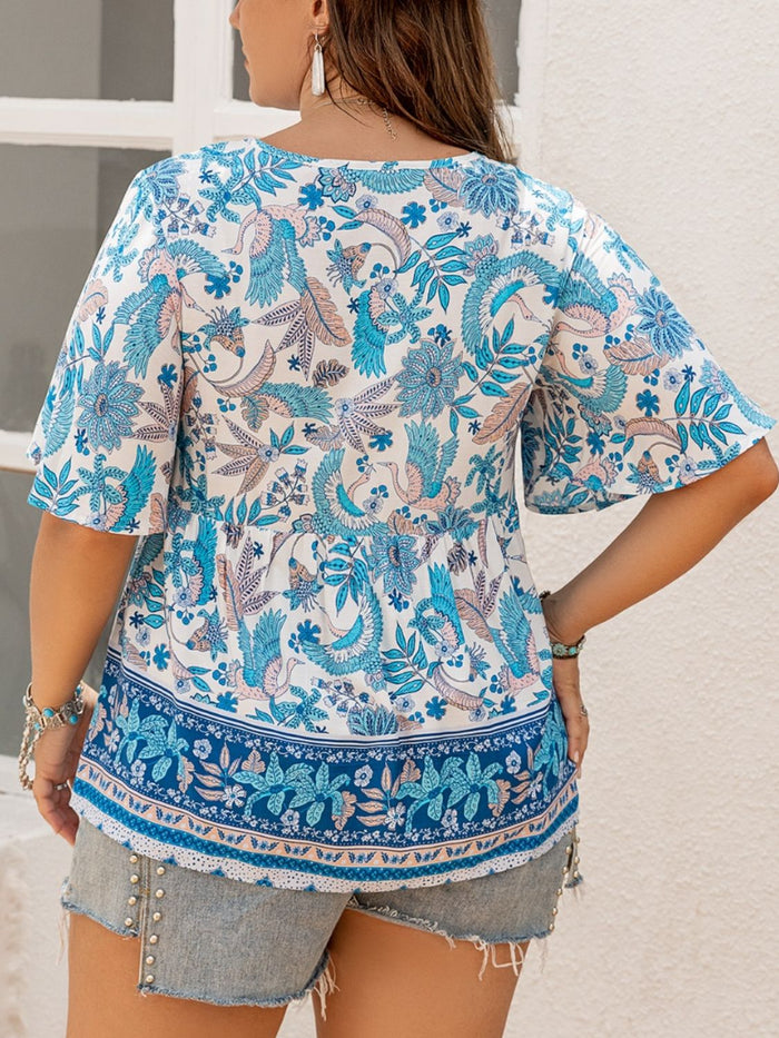 Hazel Blues® | Printed V-Neck Half Sleeve Blouse