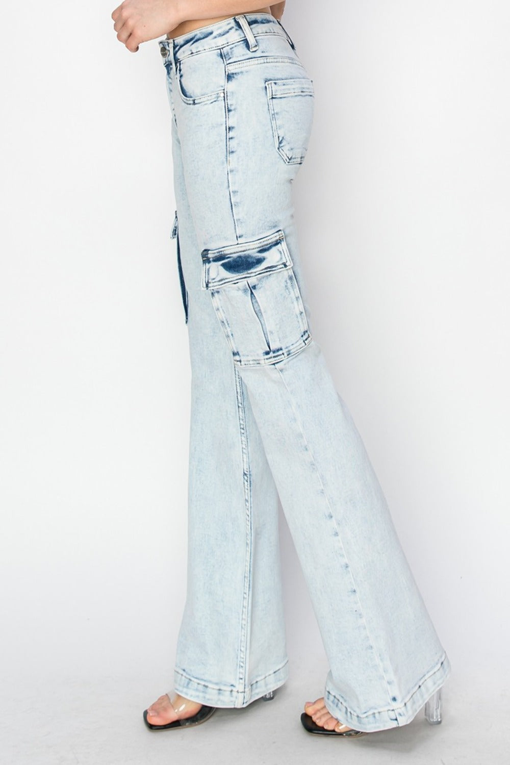 Hazel Blues® |  RISEN High Rise Cargo Flare Jeans