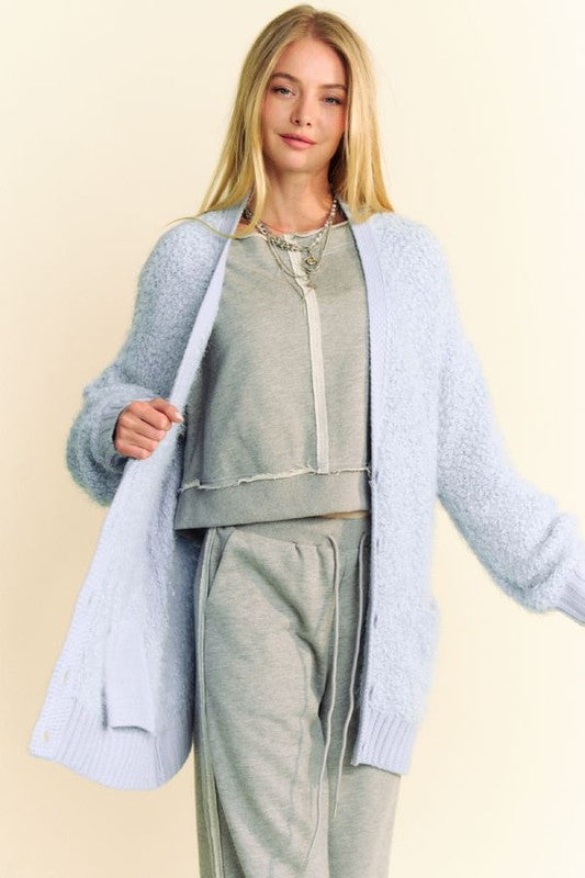 Hazel Blues® |  Davi & Dani Ribbed Hem Button Up Long Sleeve Cardigan