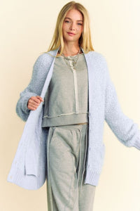 Hazel Blues® |  Davi & Dani Ribbed Hem Button Up Long Sleeve Cardigan