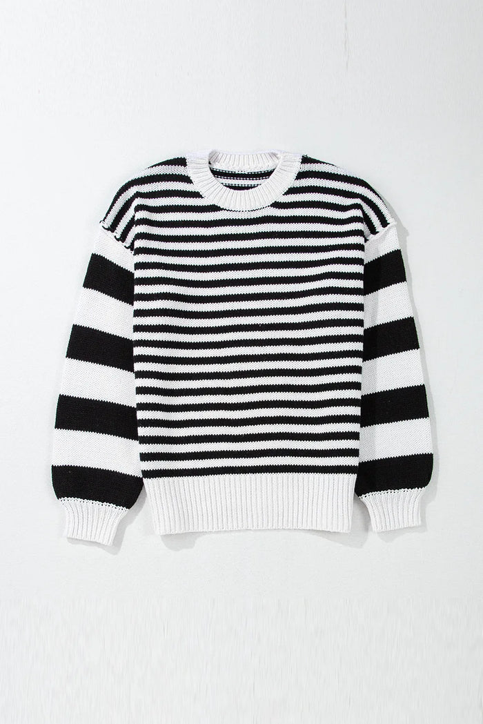 Hazel Blues® |  Striped Round Neck Long Sleeve Sweater