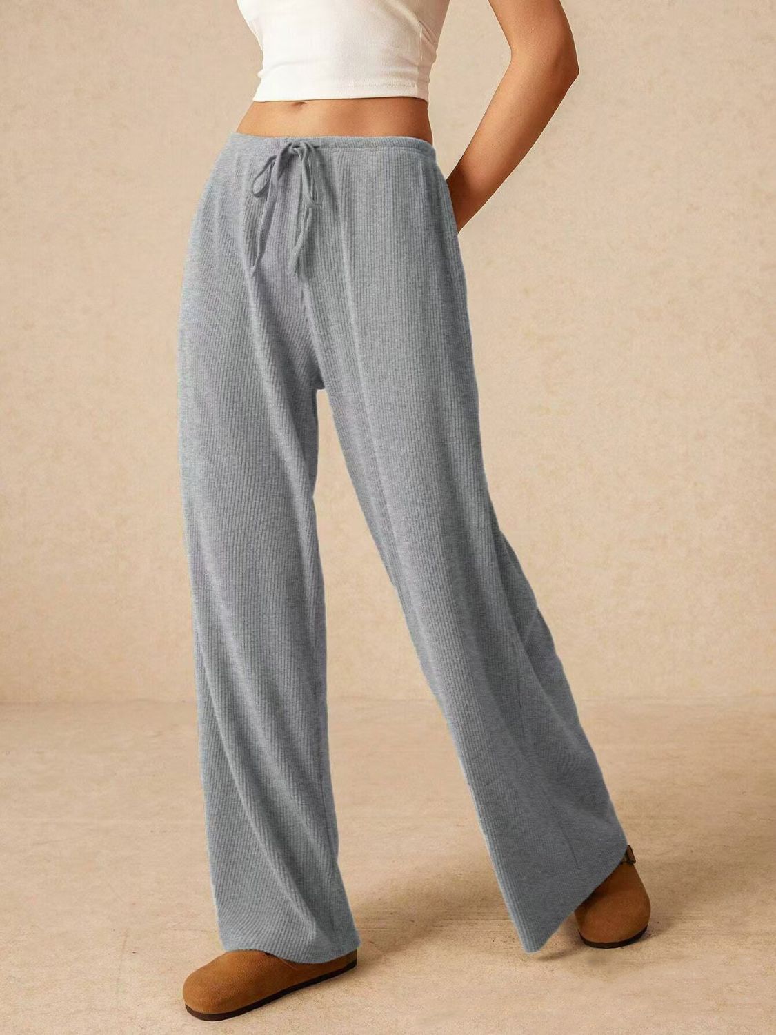 Hazel Blues® |  Ribbed Drawstring Wide Leg Pants