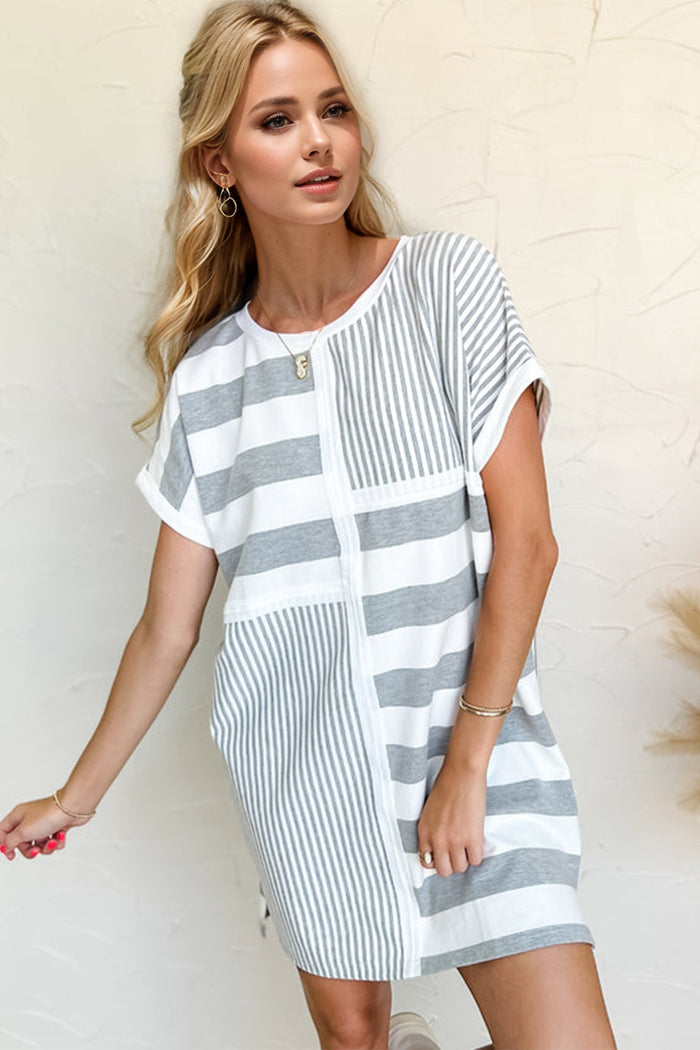 Hazel Blues® |  Oh Striped Round Neck Short Sleeve Mini Tee Dress