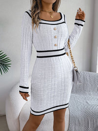 Hazel Blues® |  Contrast Trim Long Sleeve Sweater Dress