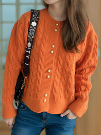 Cable-Knit Round Neck Long Sleeve Cardigan