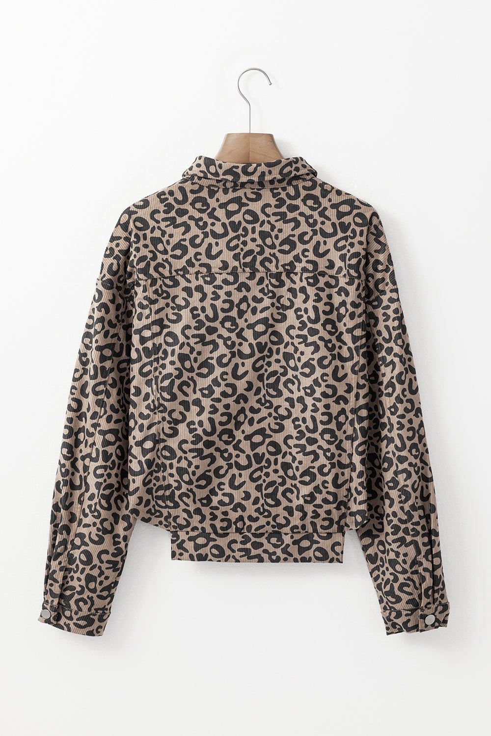 Hazel Blues® |  Asymmetrical Hem Collared Neck Leopard Jacket