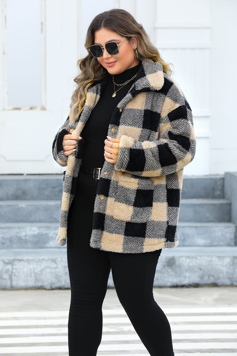 Hazel Blues® | Plaid Button Up Long Sleeve Coat