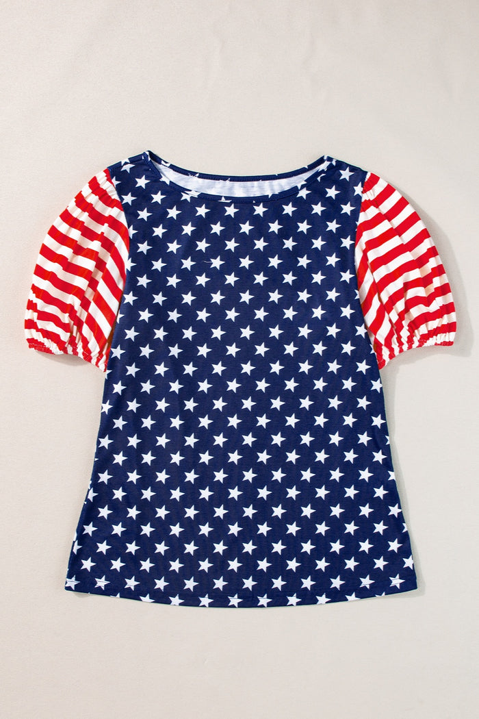 Hazel Blues® |  Stars and Stripes Round Neck Short Sleeve Top