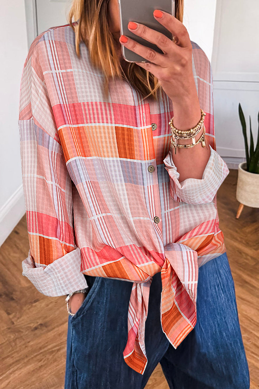 Hazel Blues® |  Pink Oversized Check Tunic Shirt