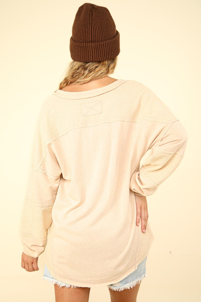 Hazel Blues® |  VERY J Washed V-Neck Exposed Seam Knit Top