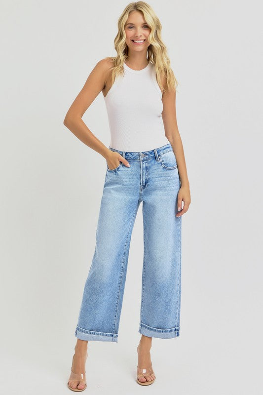 Hazel Blues® | RISEN Ankle Wide Leg Cuffed Jeans