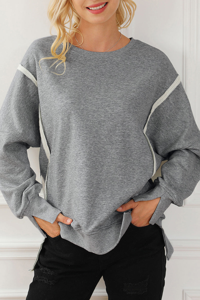 Hazel Blues® |  Exposed Seam High-Low Long Sleeve Sweatshirt