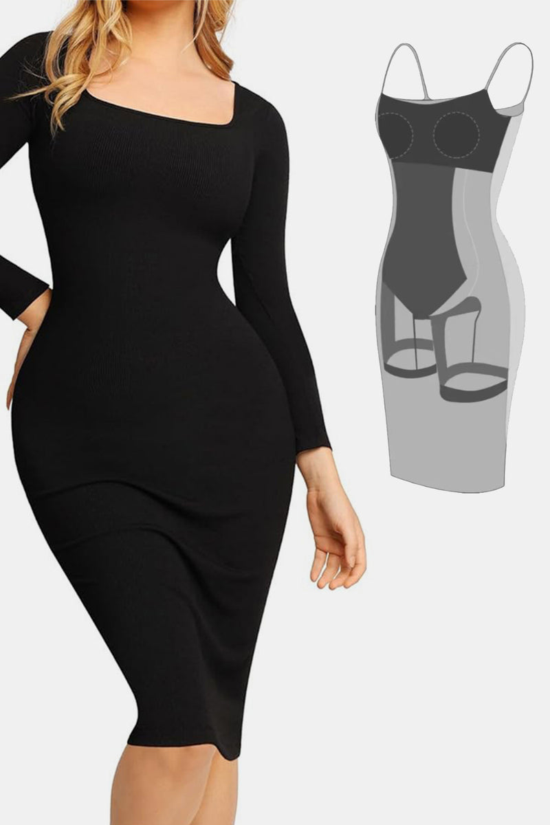 Hazel Blues® |  Basic Bae Built-In Shapewear Square Neck Long Sleeve Dress