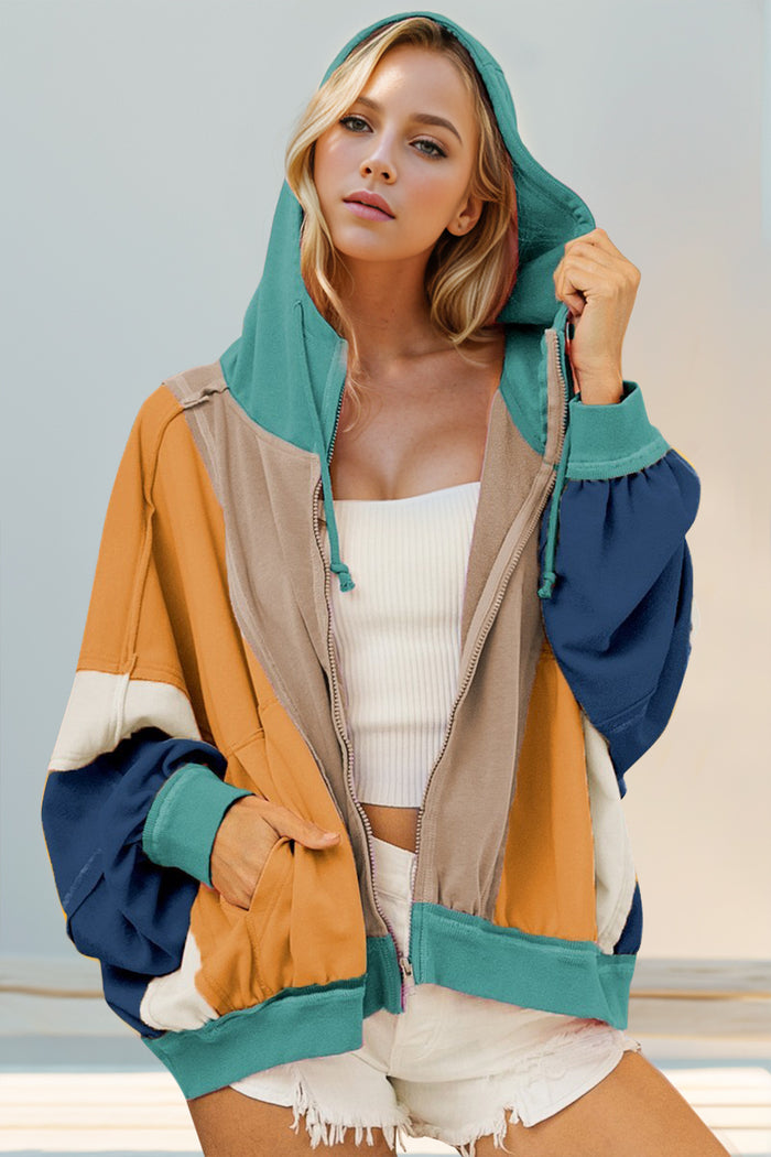 Hazel Blues® |  Double Take Color Block Zip Up Hoodie