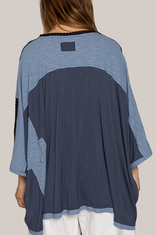 Hazel Blues® |  POL High-Low Contrast V-Neck Top