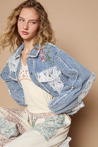 Hazel Blues® |  POL Crochet Patch Embroidered Button Up Jacket