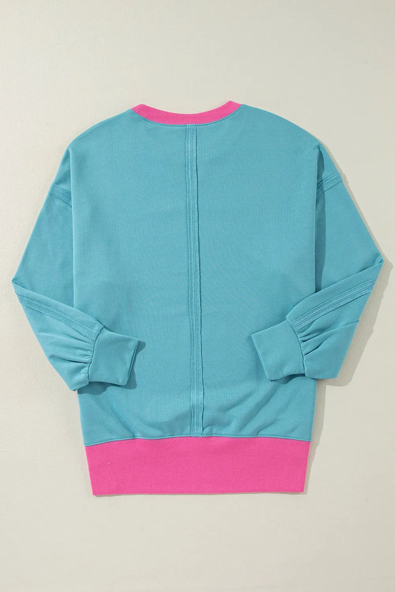 Hazel Blues® |  Contrast Round Neck Dropped Shoulder Long Sleeve Sweatshirt