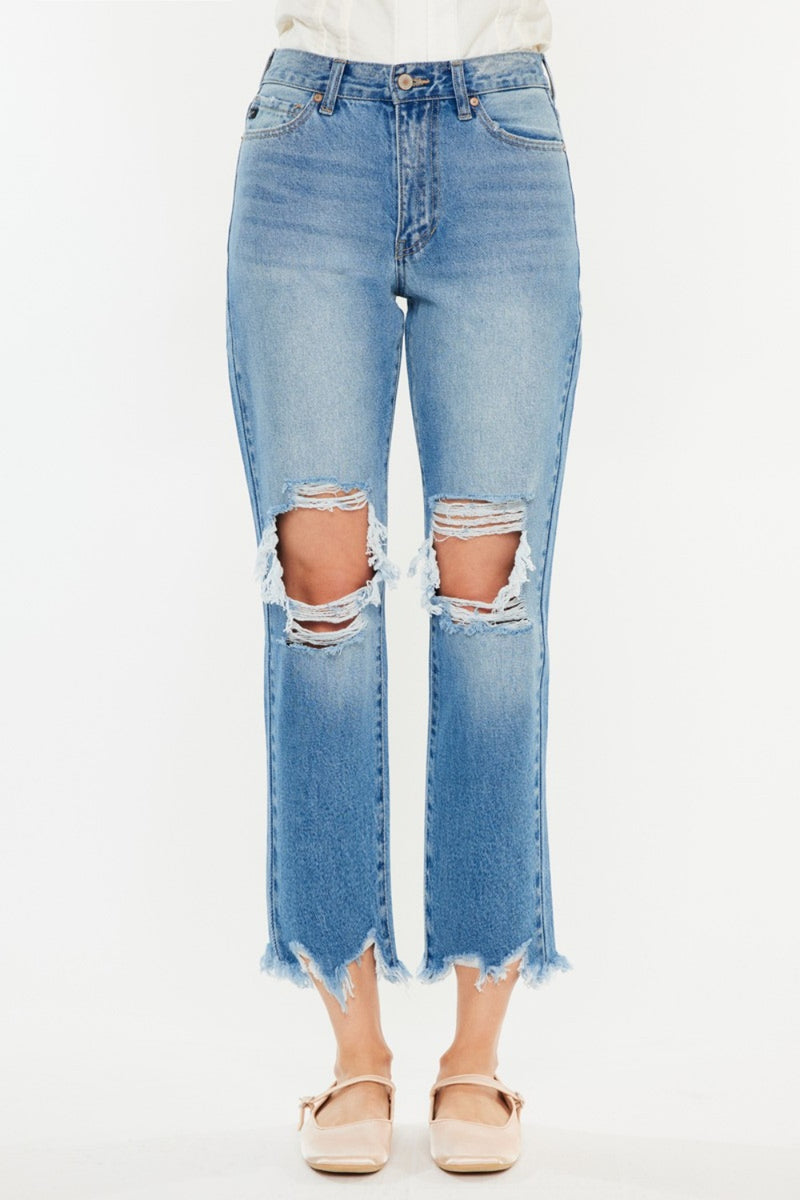 Hazel Blues® |  Kancan Distressed Frayed Hem Cropped Jeans