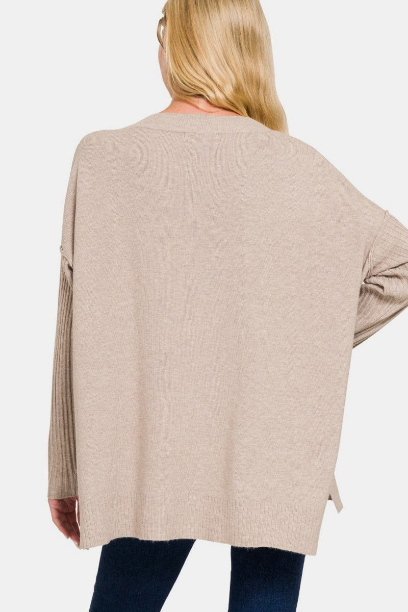 Hazel Blues® |  Zenana V-Neck Side Slit High-Low Sweater