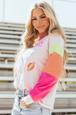 Hazel Blues® |  Pink GAME DAY Football Graphic Color Block Sleeve Top