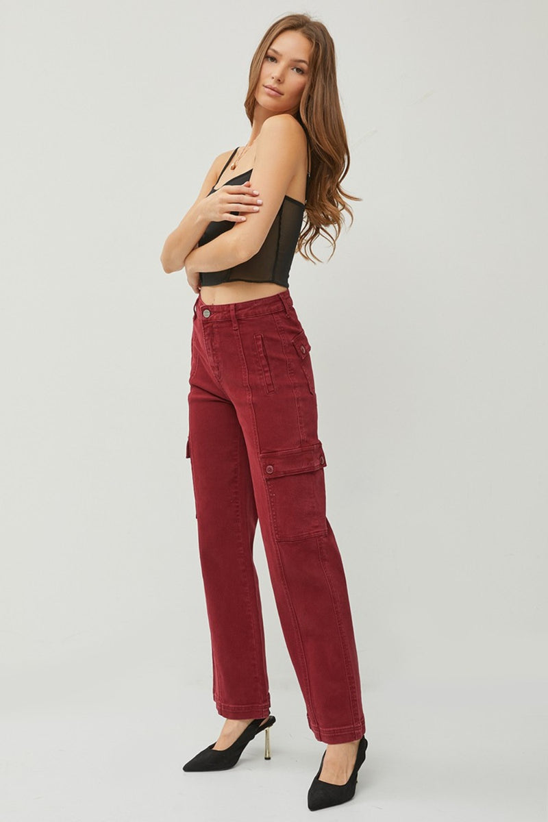 Hazel Blues® |  RISEN High Rise Wide Leg Cargo Jeans