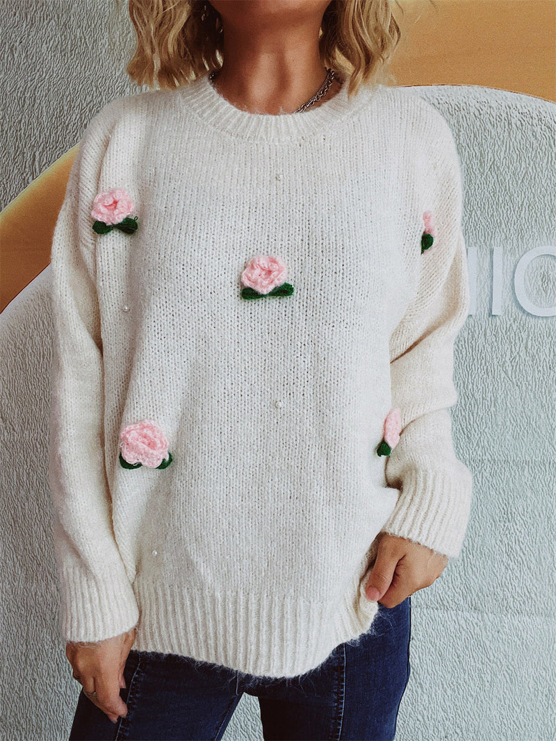 Hazel Blues® |  Flower Round Neck Long Sleeve Sweater