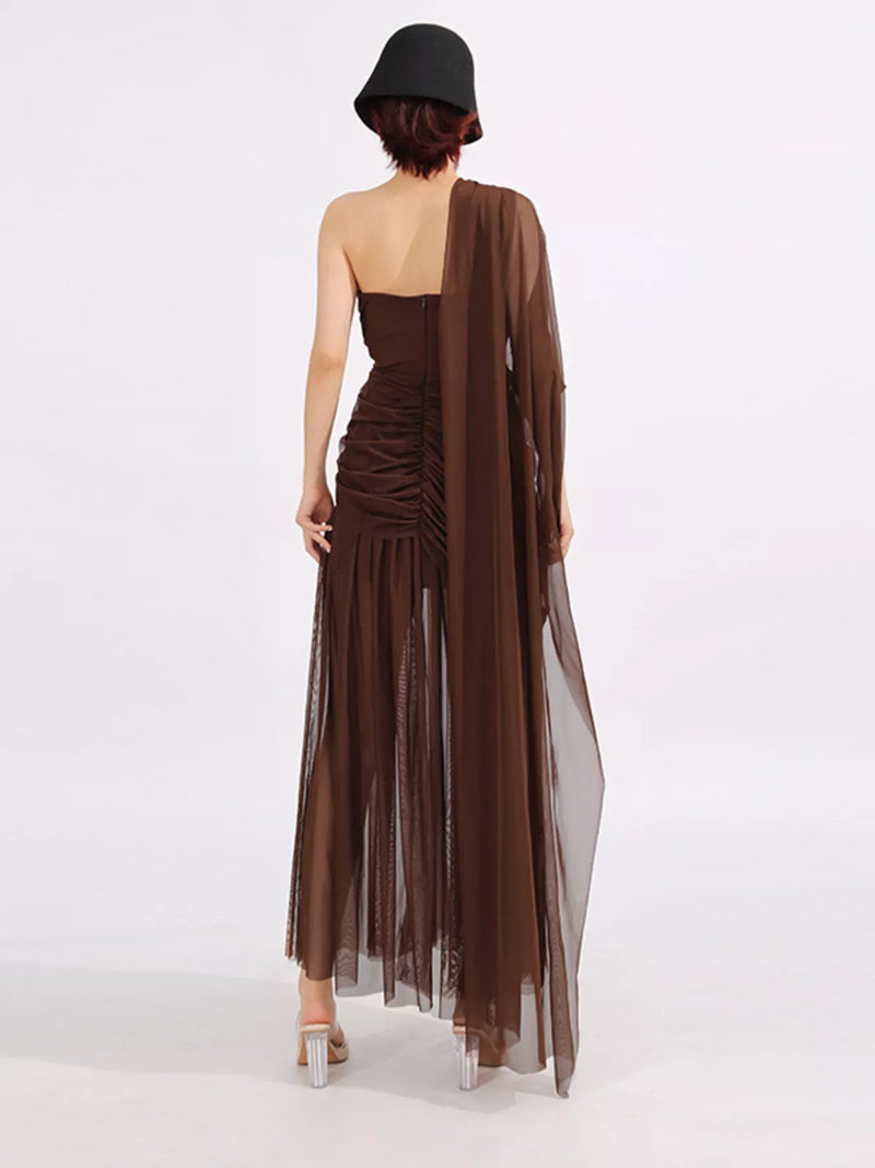 mesh dress flowy One-Shoulder Flowy Mesh Dress