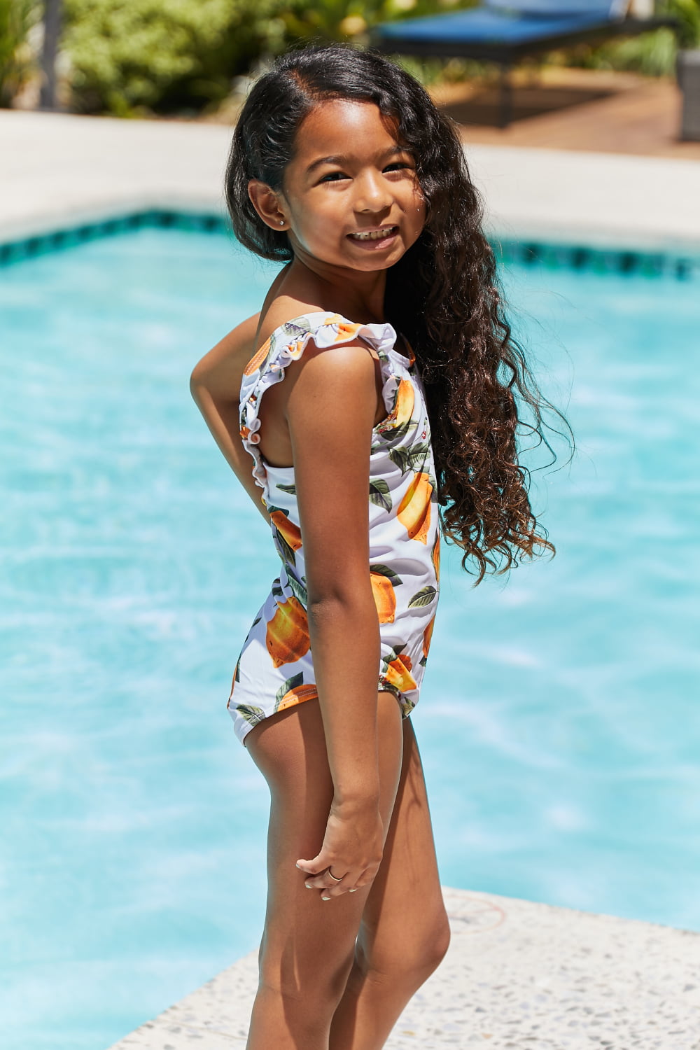 Hazel Blues® | Float On Ruffled One-Piece in Citrus Orange: Youth