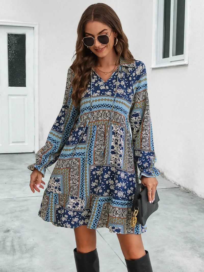 Sample Printed Tie Front Flounce Sleeve Dress
