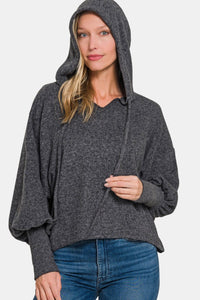 Hazel Blues® |  Zenana Brushed Hacci Drop Shoulder Cropped Hoodie