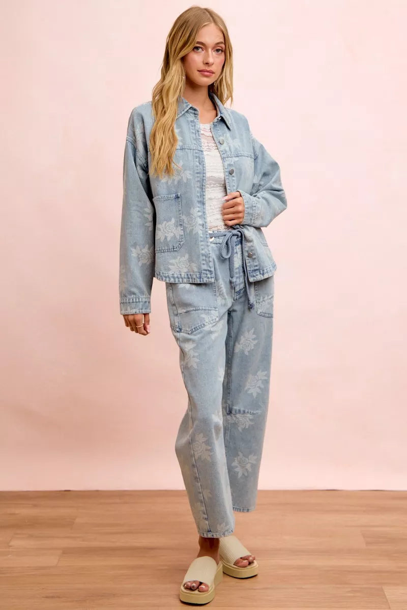 BiBi Printed Washed Denim Jacket With Pocket – Hazel Blues®