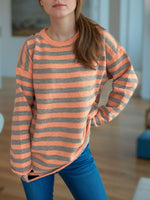 Hazel Blues® |  Distressed Striped Round Neck Long Sleeve Sweater