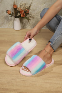 Hazel Blues® |  Color Block Open Toe Faux Fur PVC Slippers