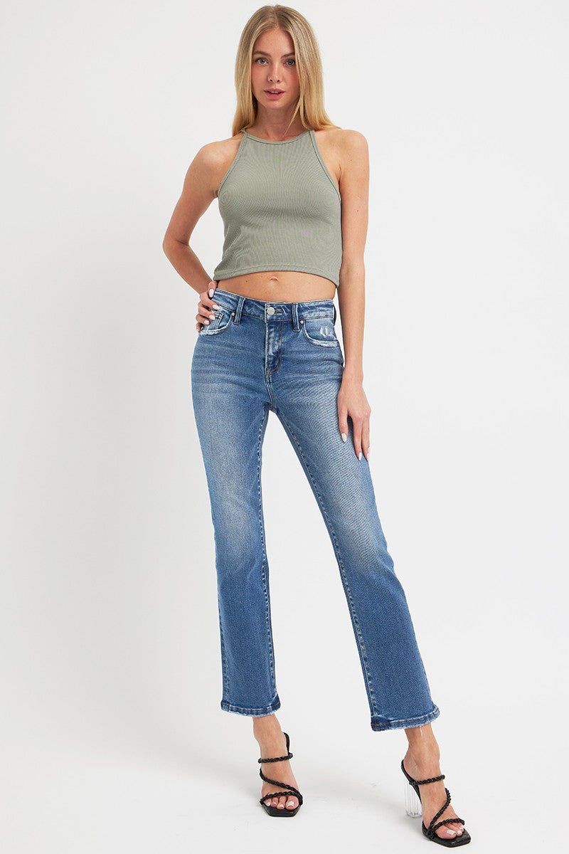 Hazel Blues® |  RISEN Mid Rise Ankle Straight Jeans with Pockets