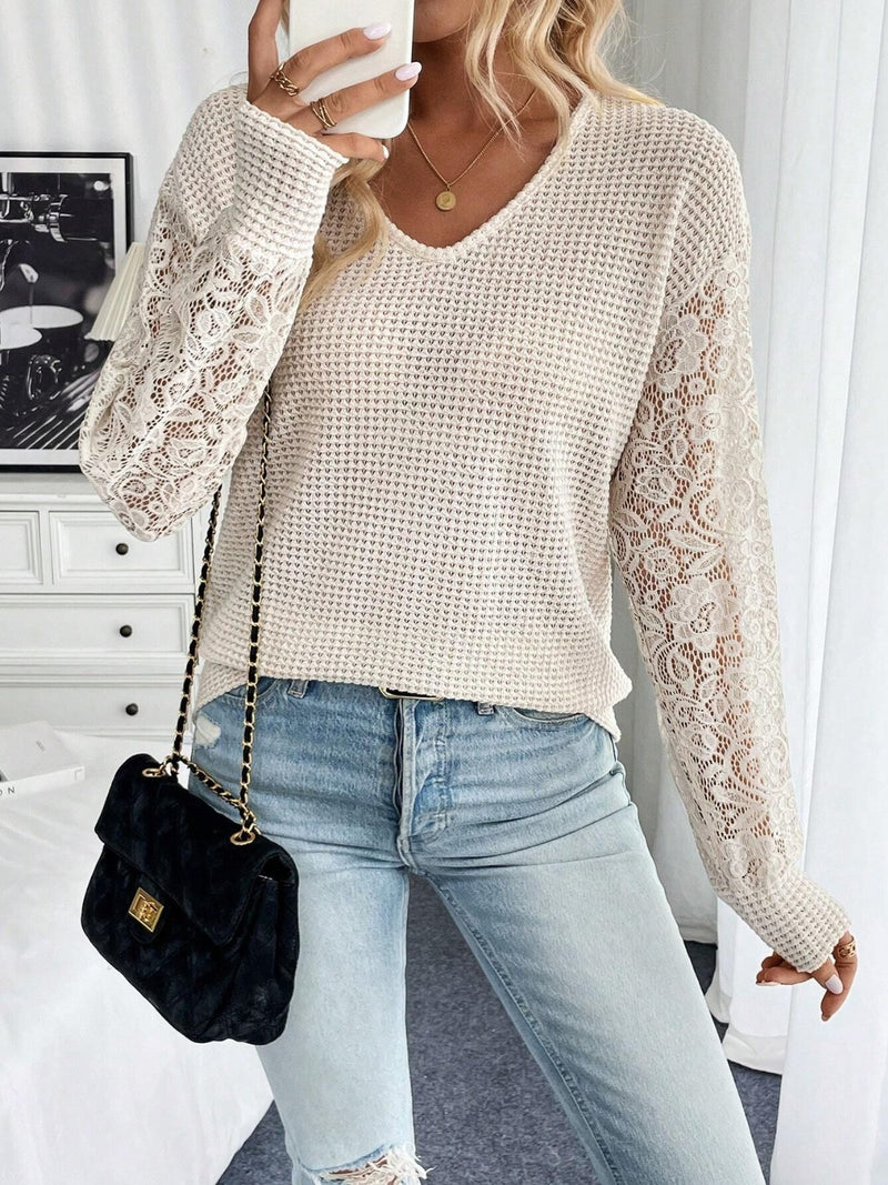 Hazel Blues® |  Lace V-Neck Long Sleeve Top