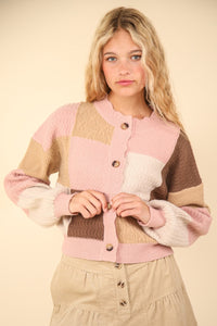 Hazel Blues® |  VERY J Color Block Button Down Textured Sweater Cardigan