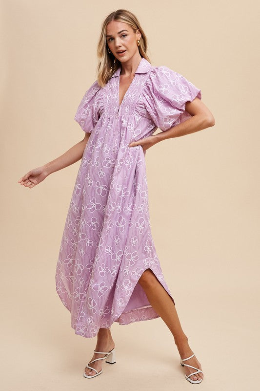 Hazel Blues® |  Annie Wear Floral Smock Detail Puff Sleeve Dress