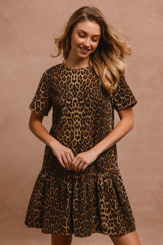 Hazel Blues® |  BiBi Tie Back Leopard Round Neck Short Sleeve Dress