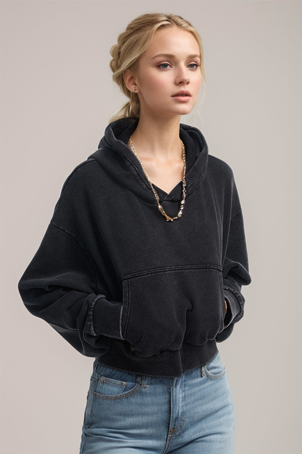 Hazel Blues® |  Basic Bae Kangaroo Pocket Long Sleeve Cropped Hoodie