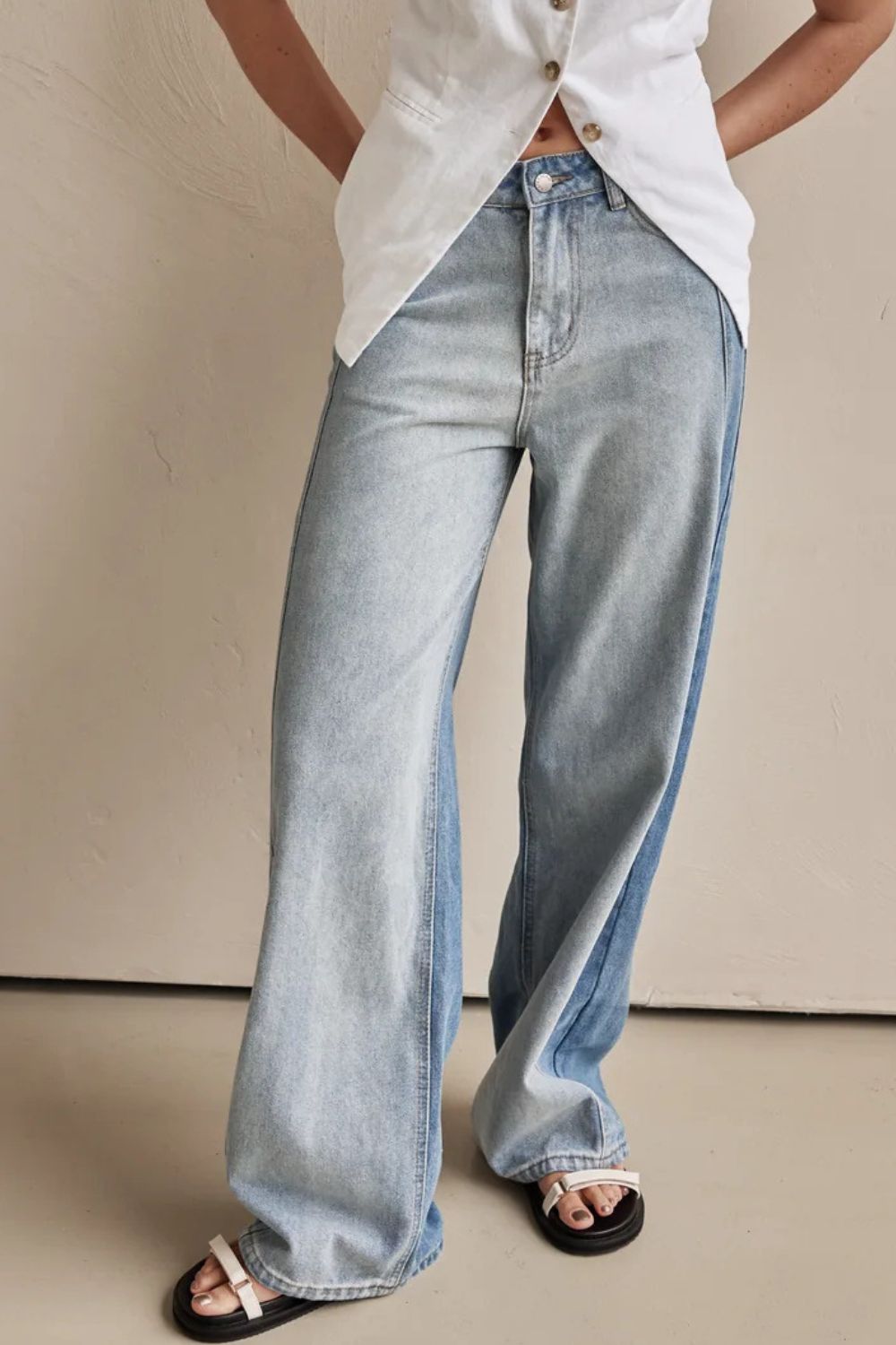 Hazel Blues® |  Contrast Straight Leg Jeans with Pockets