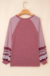 Hazel Blues® |  Black Contrast Print Striped Raglan Long Sleeve Loose Top