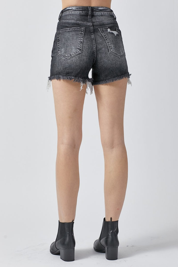 Hazel Blues® |  RISEN High Rise Distressed Denim Shorts