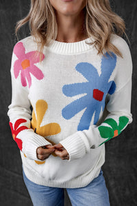 Hazel Blues® |  Flower Round Neck Dropped Shoulder Sweater