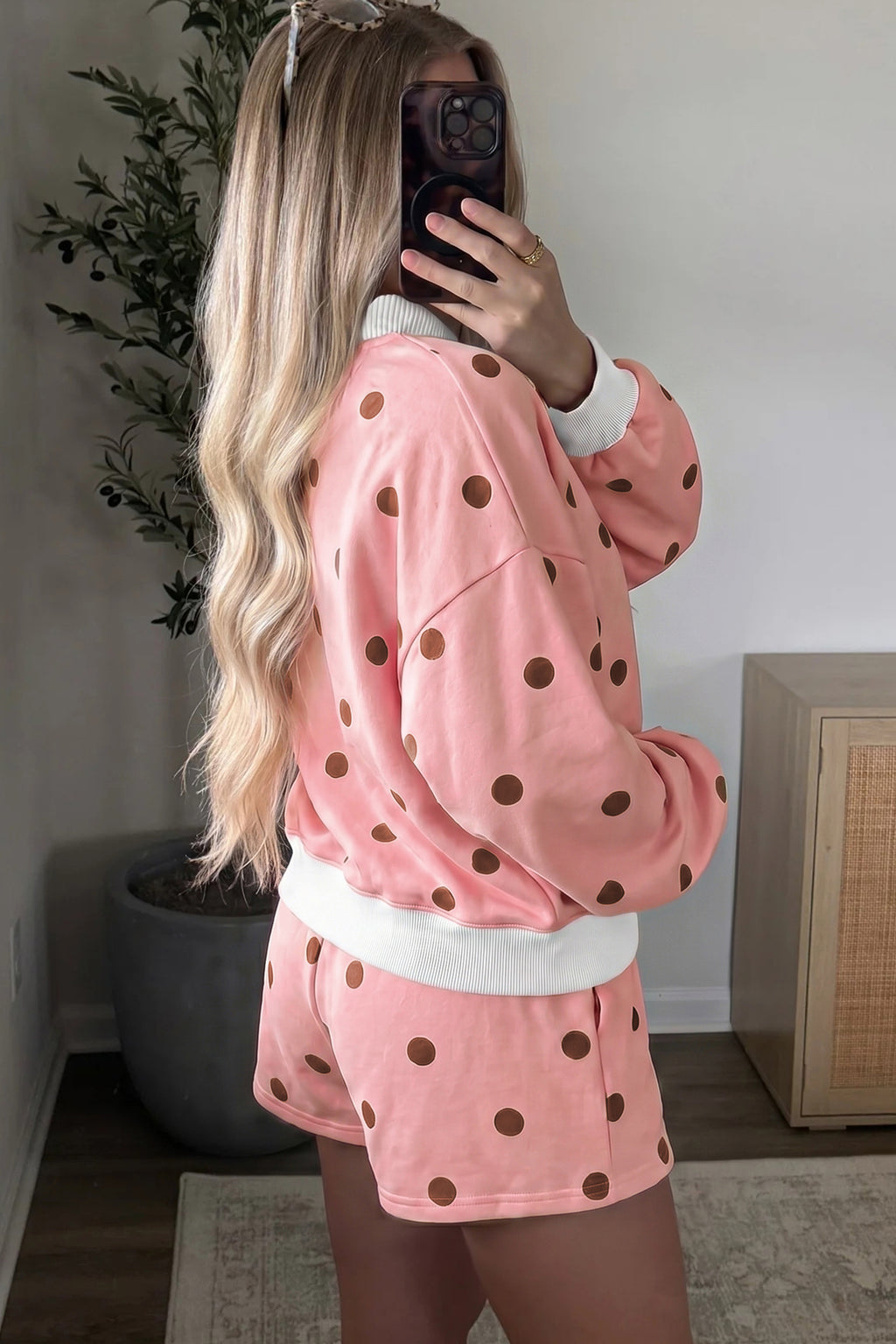 Hadley Mae Polka-Dot Ribbed Short Set — Pink