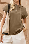 Hazel Blues® |  Drawstring Quarter Snap Cap Sleeve Hoodie