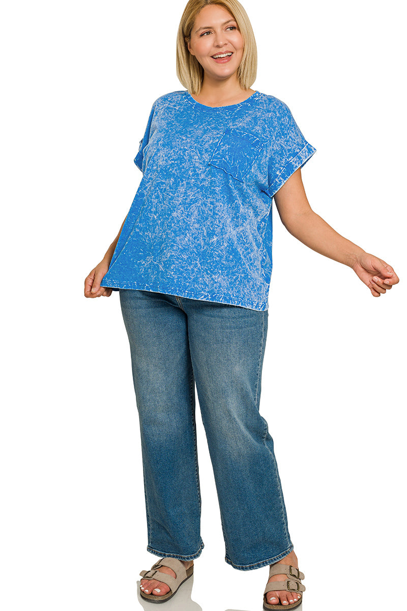 Hazel Blues® | Zenana Crinkle Washed Round Neck Folded Short