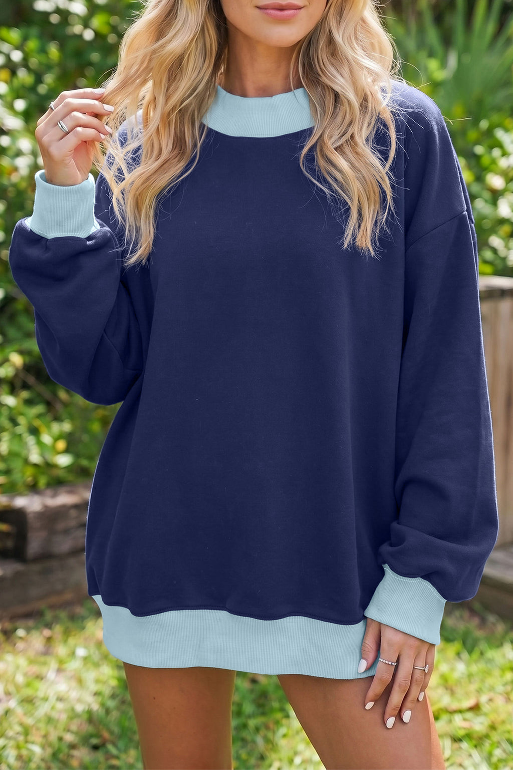 Sunday Cozy Color-Block Sweatshirt — Dirty Blue