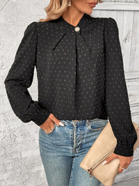 Hazel Blues® |  Swiss Dot Mock Neck Long Sleeve Blouse