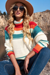 Hazel Blues® |  Contrast Striped Turtleneck Dropped Shoulder Sweater